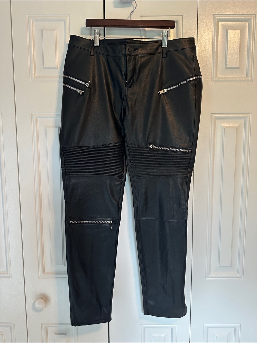 Zara Black Faux Leather Moto-Style Pants with Zip Accents